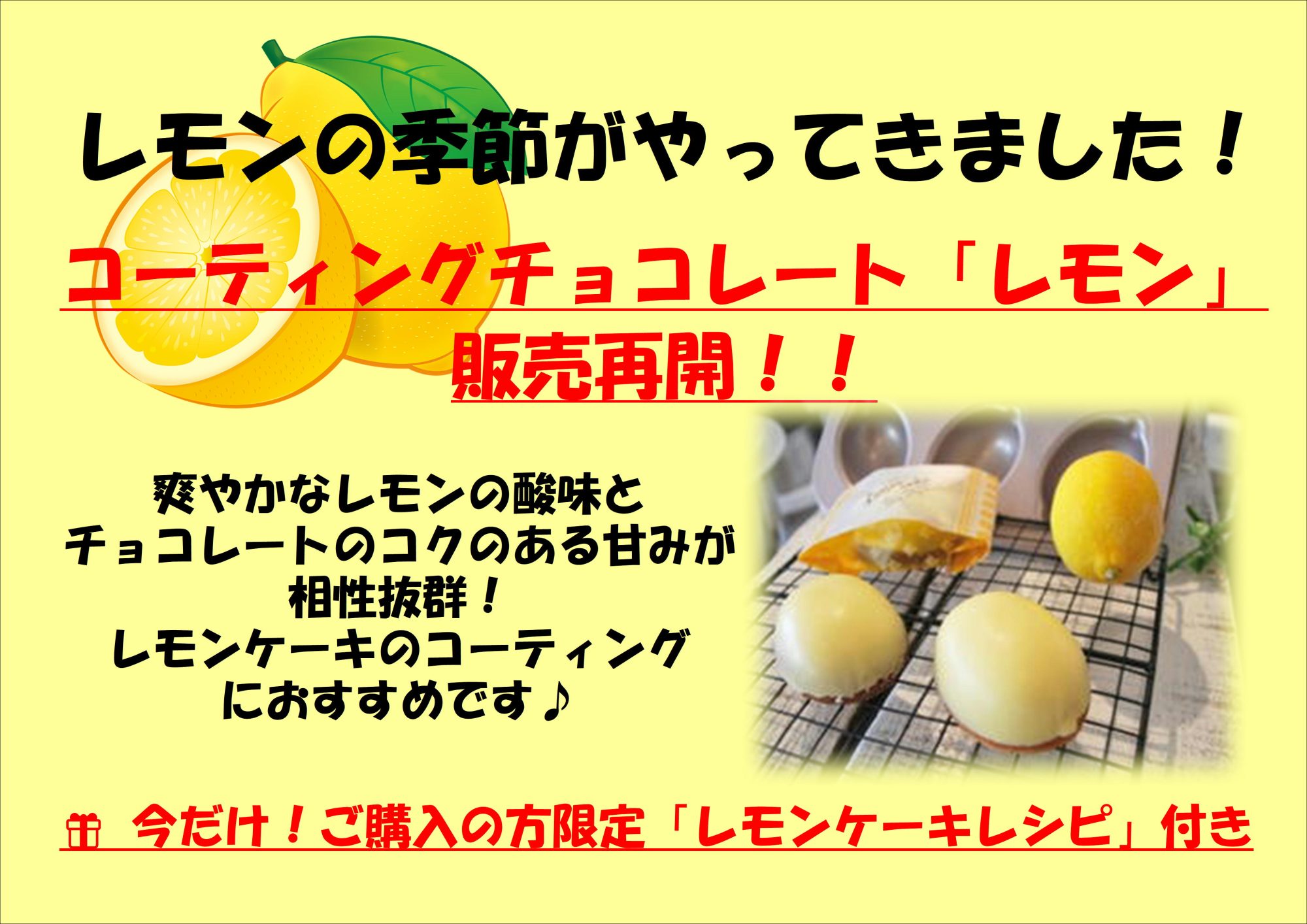 コーティングチョコ「レモン」販売再開！！